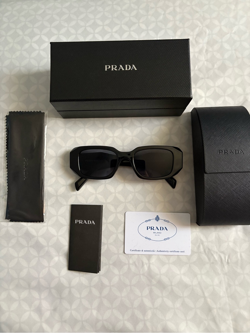 Prada Unisex Black Rectangle Sunglasses